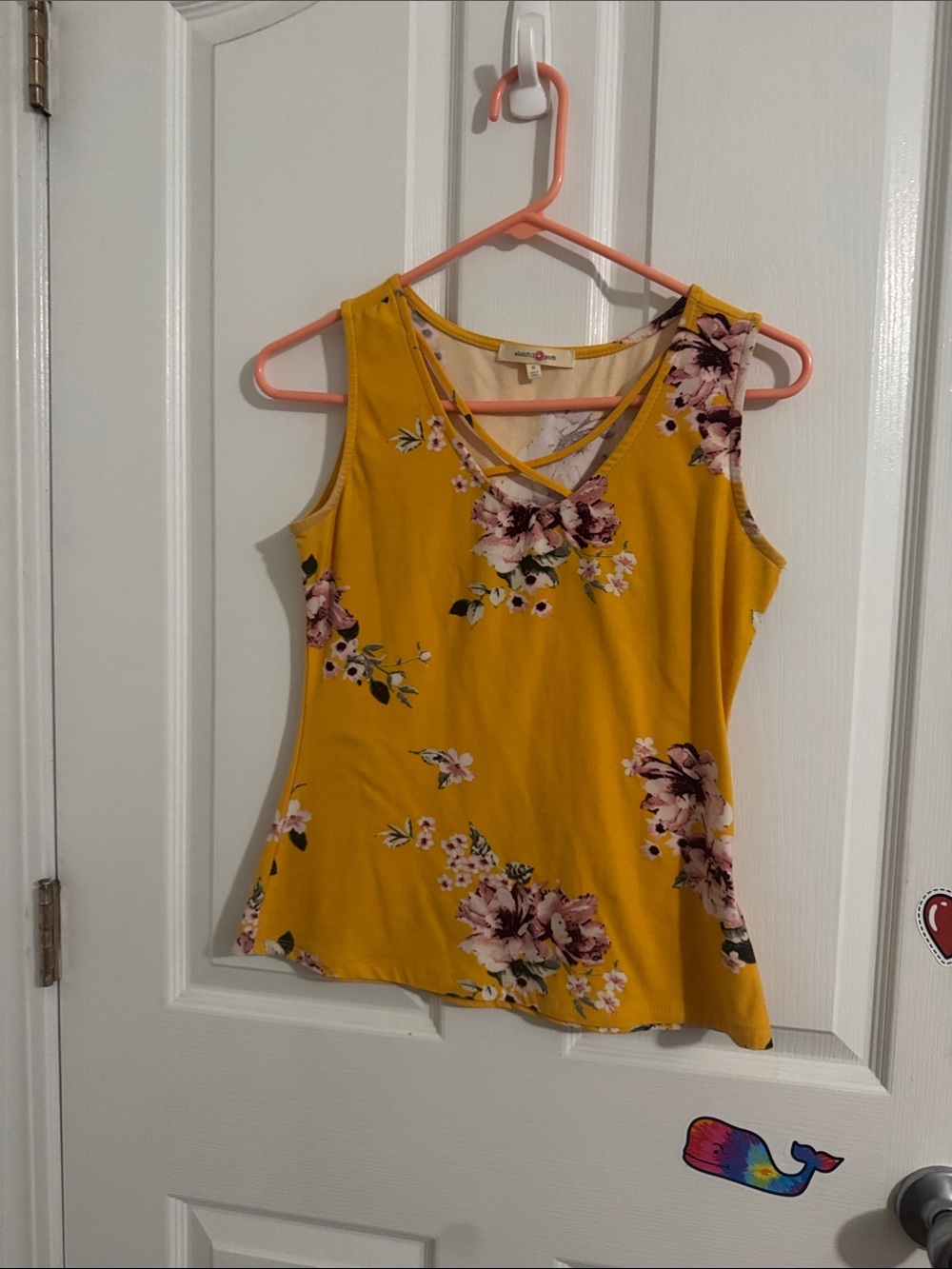 Floral Crisscross Tank Top in Mustard Yellow - Women